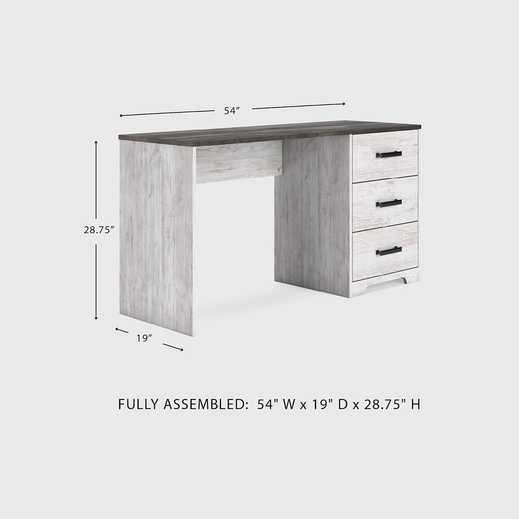Signature Design by Ashley Farmhouse Desk with Drawers, 54", White & Gray | Engineered wood, 3 smooth-gliding drawers, Fully finished back, 19 in depth, Modern farmhouse style, Shawburn Series