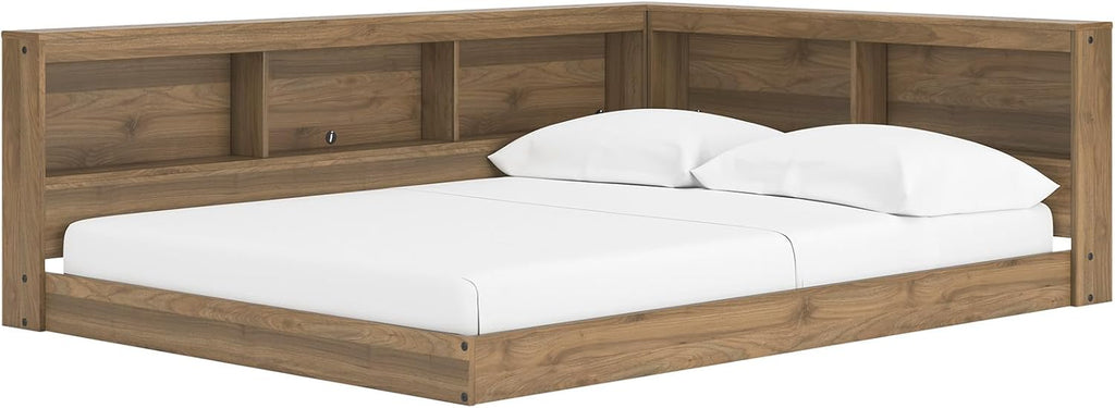 Signature Design by Ashley Deanlow Full Bookcase Storage Bed, Honey | Integrated bookcase headboard, Low-profile full size bed frame, Durable honey brown laminate, Youth rooms