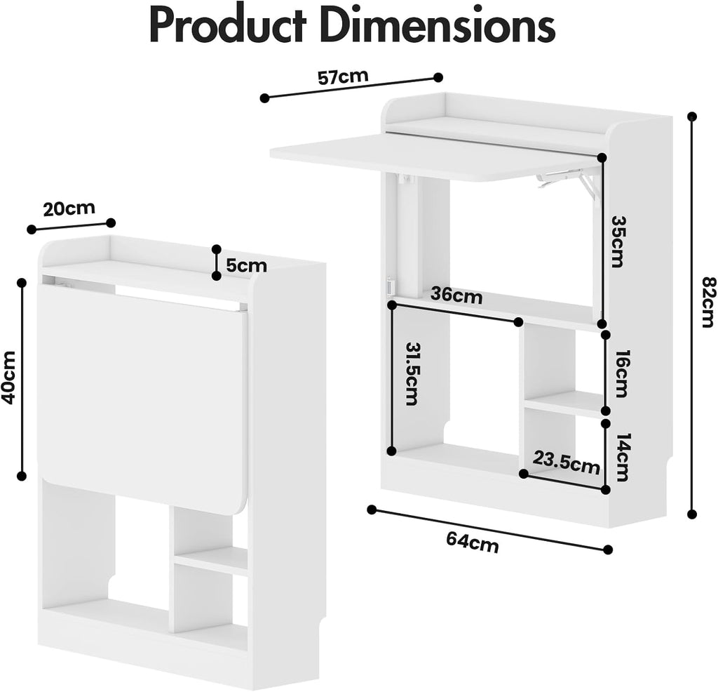 Wall Mounted Table Folding Desk,Drop Leaf Floating Table w/4 Storage Shelve