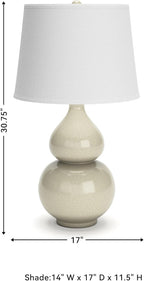 Signature Design by Ashley Saffi 30" Tall Ceramic Table Lamp, Cream | Textured crackle glaze ceramic base, Adjustable 3-way switch for custom ambiance, Light-diffusing fabric drum shade