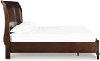 Signature Design by Ashley King Sleigh Storage Bed Frame, Brown | Hardwood solids, Select hardwood veneer and MDF substrate, King sleigh bed, Dark bronze-tone knobs, Trellington Series