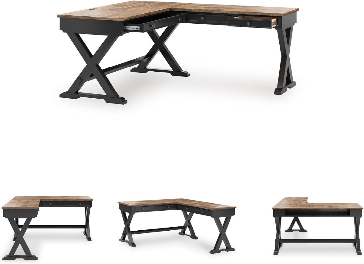 Signature Design by Ashley 2-Piece L-Shaped Corner Desk, Black/Brown | Hardwood solids, Mango wood veneer and MDF substrates, Modern farmhouse style, Dovetail drawers, Wildenauer Series