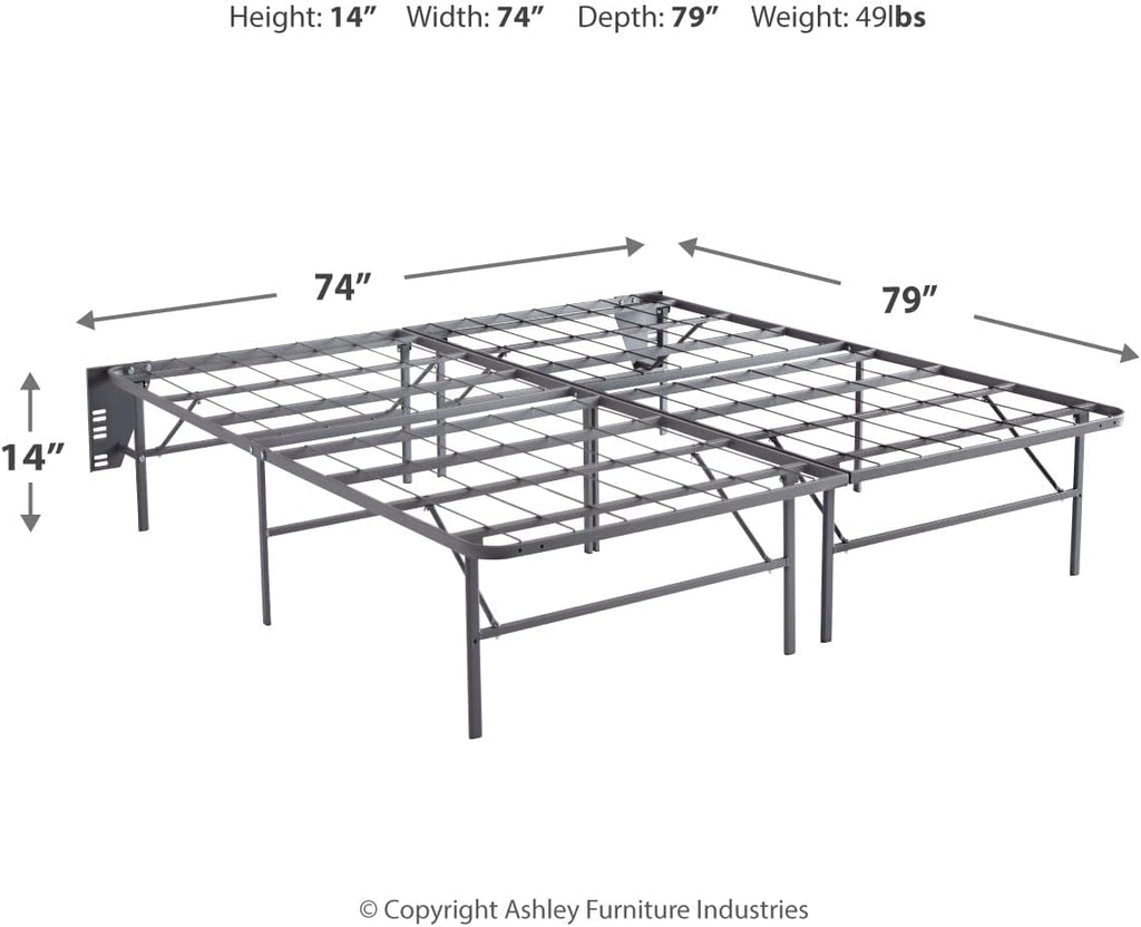 Signature Design by Ashley 2-Piece King Bed Frame Foundation, Gray | Powder-coated metal, Split king layout, 14-inch foundation, Included headboard brackets, Better than a Boxspring Series