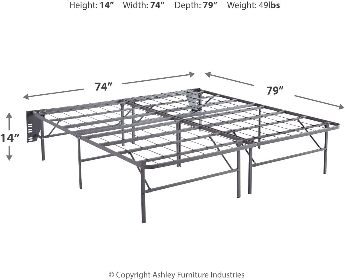 Signature Design by Ashley 2-Piece King Bed Frame Foundation, Gray | Powder-coated metal, Split king layout, 14-inch foundation, Included headboard brackets, Better than a Boxspring Series