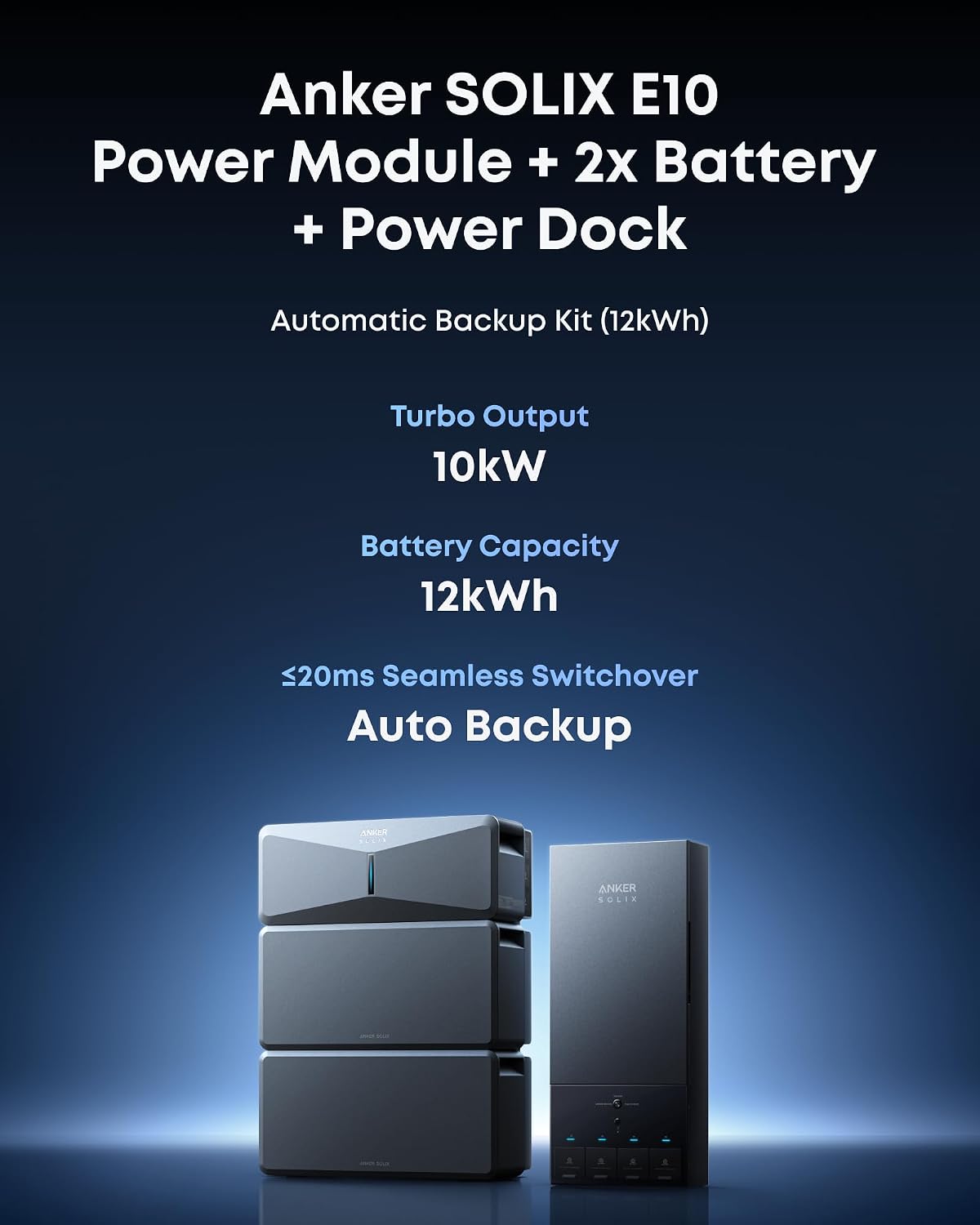 Anker SOLIX E10, Power Dock and Extra Battery, 12kWh-90kWh