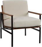 Signature Design by Ashley Accent Chair, Cream Upholstered Wood, Tilden | 100% polyester loose cushions, Warm brown wood arm caps, Oil-rubbed bronze tone metal base, Living room lounge seating