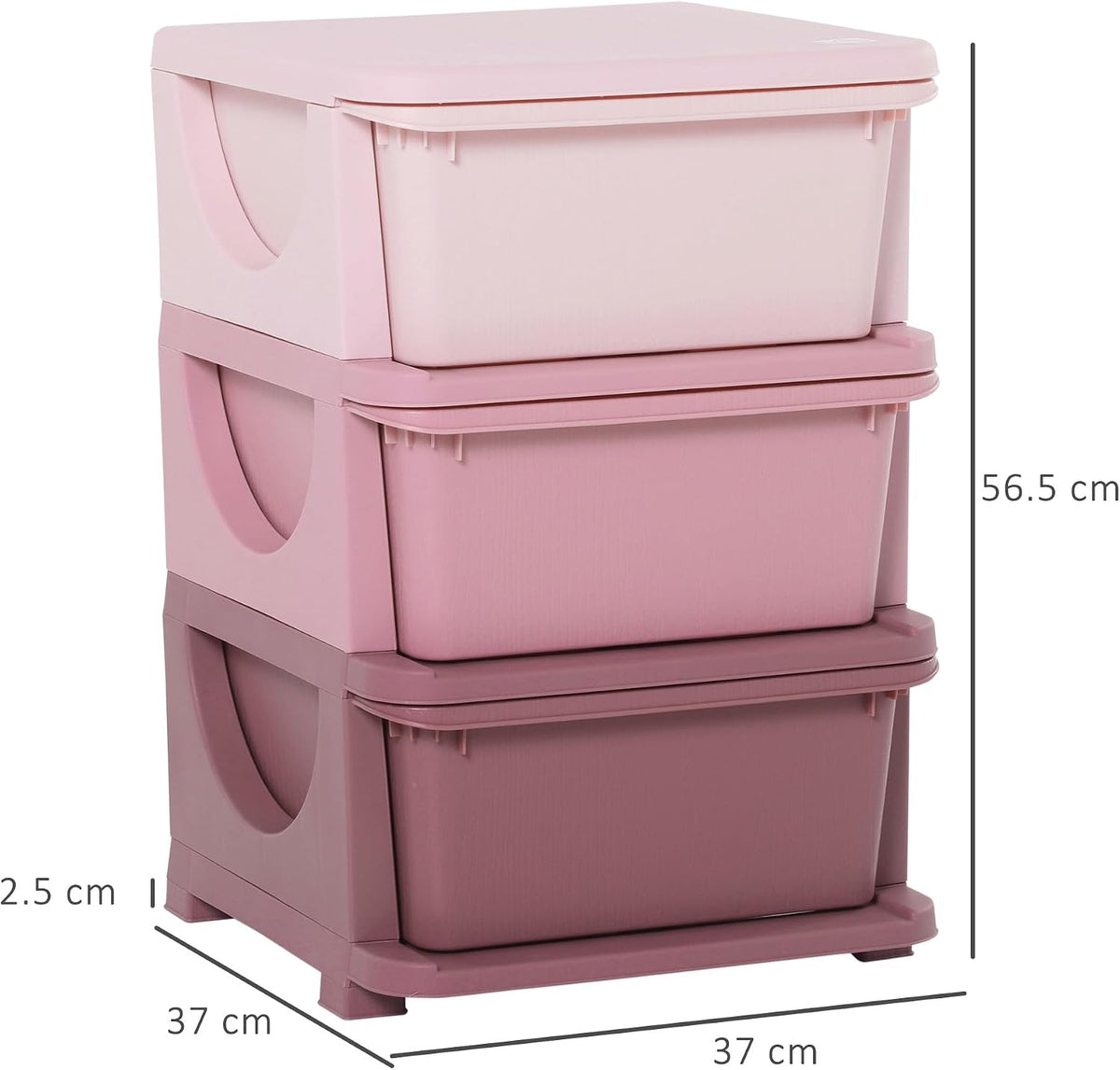 HOMCOM 3 Drawers Plastic Kids Storage Units 3 Tier Children Toy Chest Pink