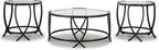 Signature Design by Ashley 3-Piece Glass Top Round Coffee Table Set, Black | Elegant beveled tempered glass, Modern arc-X metal frames, Space-saving Tarrin Series 3-piece set