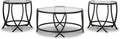 Signature Design by Ashley 3-Piece Glass Top Round Coffee Table Set, Black | Elegant beveled tempered glass, Modern arc-X metal frames, Space-saving Tarrin Series 3-piece set