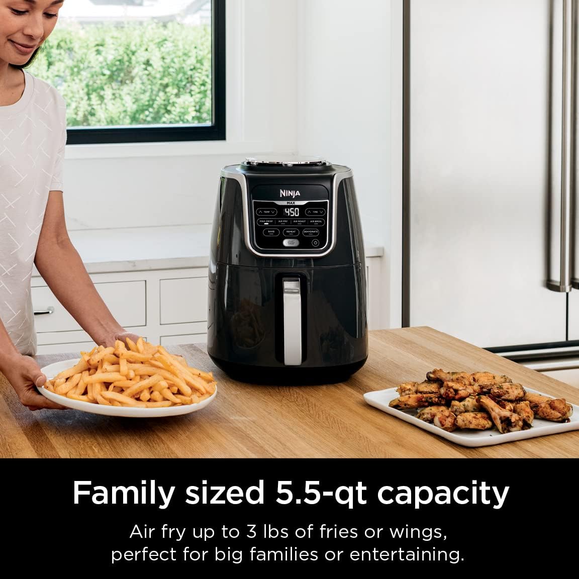 Ninja Air Fryer Max XL, 5.5 Qt, 7-in-1, Grey, AF161 | Max crisp, air fry, roast, broil, bake, reheat, dehydrate, 450F max, Fits 3 lbs fries