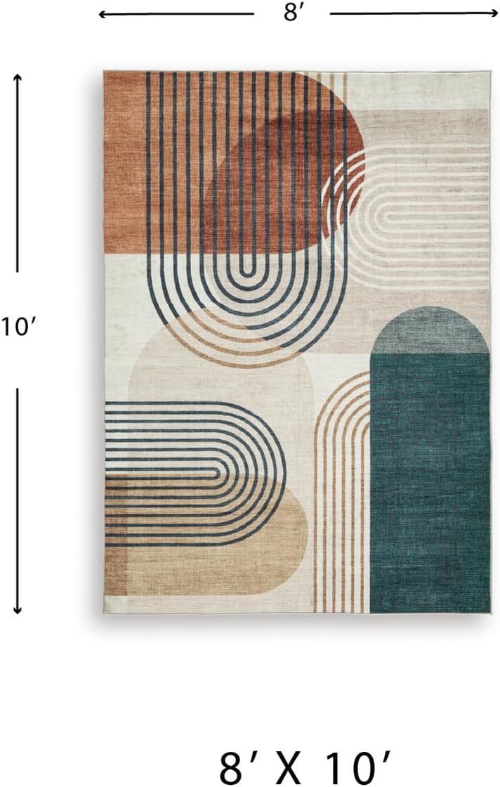 Signature Design by Ashley Washable Area Rug, Mid Century Modern 8x10 | Area rugs for living room, Mid-century modern arch pattern, Ultra-soft polyester faux fur, 5 mm low pile, Farrendale Series