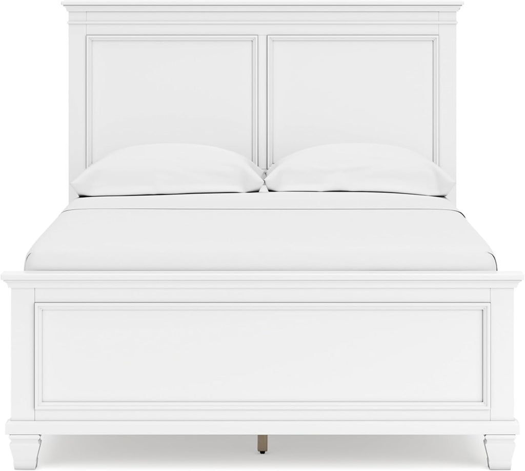 Signature Design by Ashley Bed Frame, Full Panel White Transitional | Hardwood solids and MDF substrate, White panel framing, Compatible with adjustable base, Fortman Series