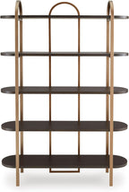 Signature Design by Ashley 5-Shelf Etagere Bookcase, Antiqued Gold | Antiqued goldtone metal frame, Ash veneer and engineered wood shelves, 48-inch wide open design, 72-inch height, Brentmour