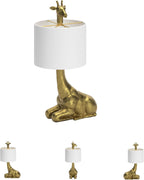 Signature Design by Ashley Giraffe Table Lamp, Goldtone Safari Animal Lamp | Sturdy goldtone polyresin base, Cotton and polyester drum hardback fabric shade, 25-inch tall modern safari style, Ferrison