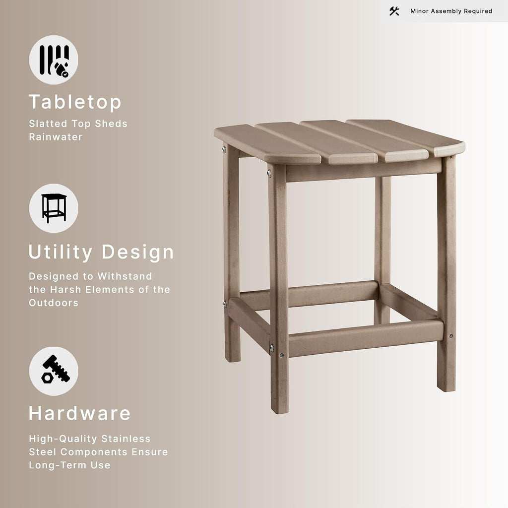 Signature Design by Ashley 1-Piece Outdoor Side Table, Driftwood | Durable weather resistant HDPE, Self-draining slatted top, Compact 15x19-inch footprint, Sundown Treasure Series