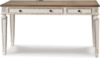 Ashley Realyn 60" Home Office Desk with USB Charging & Round End Table, Chipped White