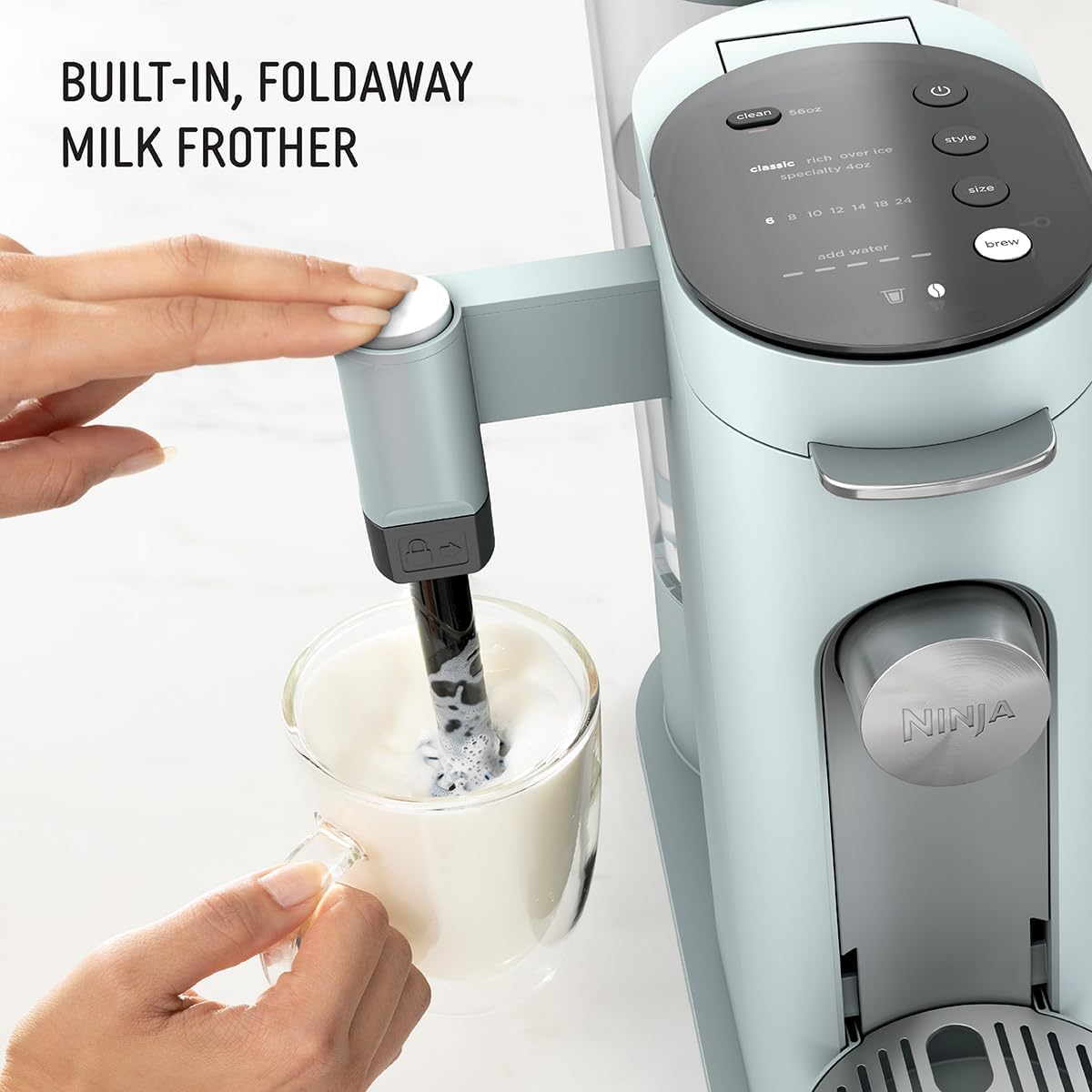 Ninja Pods & Grounds Coffee Maker, K-Cup Compatible, Glacier Blue, PB051GB | Built-In Milk Frother, 6-oz. Cup to 24-oz. Travel Mug Sizes, Iced Coffee Maker