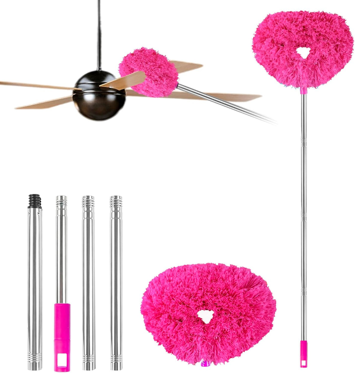 Ceiling Fan Cleaner Duster Reusable Microfiber Ceiling Fan Blade Cleaner Removable Duster with Extension Pole Adjusts 13 to 49.7 Inch for Cleaning Walls Bookshelves Furniture Door Window Top (Blue)