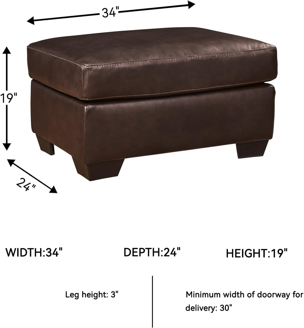 Signature Design by Ashley Santorine Contemporary Leather and Faux Leather Rectangular Ottoman, Top Grain Cushion, Rectangular Footrest and Coffee Table for Living Room, 34" W, Dark Brown