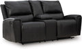 Signature Design by Ashley Leather Reclining Loveseat with Console, Black | Combination of leather and faux leather, Dual manual pull-tabs, Integrated center storage, Glassmere Series