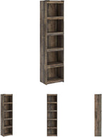Signature Design by Ashley Trinell Media Pier, 72-Inch Rustic Bookcase | Durable engineered wood, Rustic replicated oak grain, 4 spacious shelves (3 adjustable), Versatile narrow bookshelf