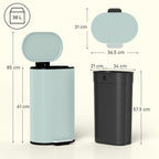 HOMCOM 30L Kitchen Bin 90° Stay-Open Lid Slim Rectangular Pedal Bin Green