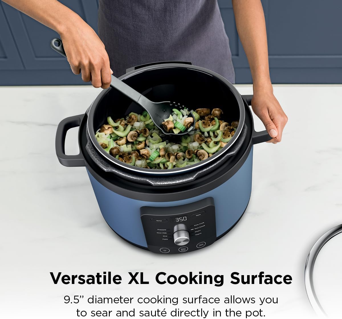 Ninja® HyperHeat™ 9-in-1 Pressure Cooker, 6.5-qt, Blue Macaron, PC201 | Cooks 2X faster, Sear, Sauté, Slow Cook, Steam & Sous Vide, 1200W, PFAS-free pot, removable SimpliServe™ pot for easy serving