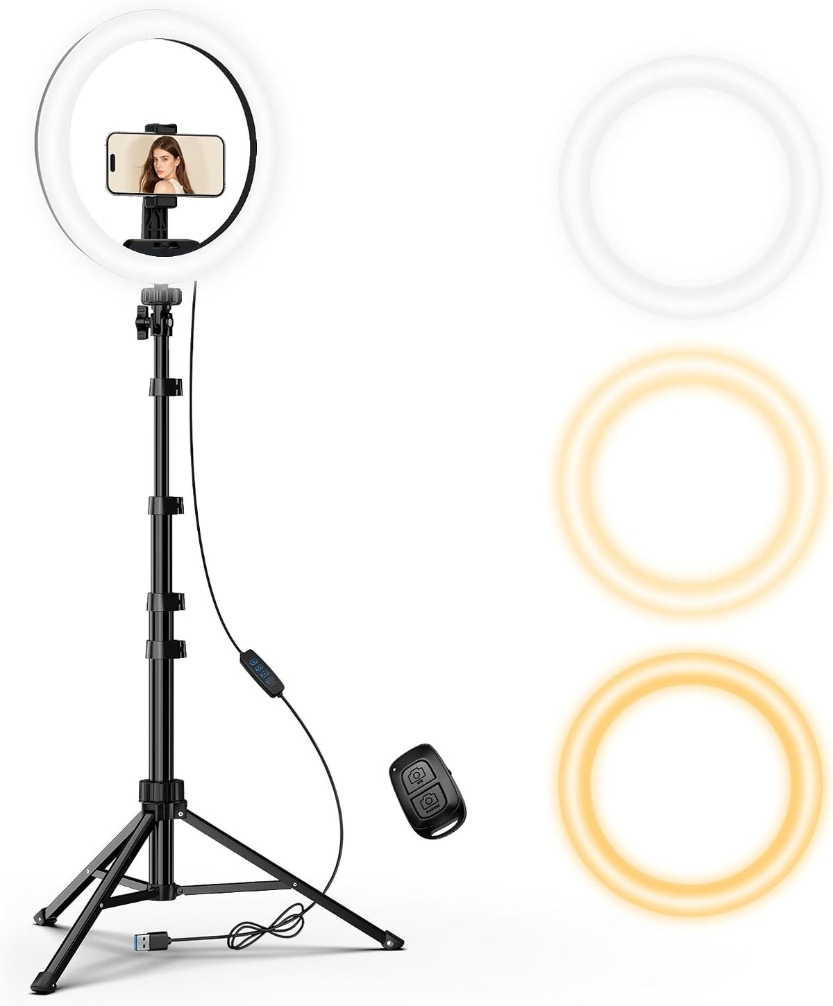 UBeesize 12'' LED RGB Ring Light with 62'' Tripod Stand, Selfie Ring Light for Video Recording, Live Streaming, TikTok & YouTube, Compatible with iPhone & Android