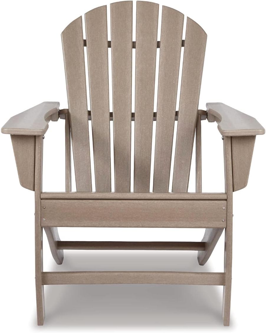 Signature Design by Ashley 1-Piece HDPE Outdoor Adirondack Chair, Driftwood | Durable weather resistant HDPE, 36-pound stationary frame, Comfortable 16.25-inch elevated seat, Sundown Treasure Series