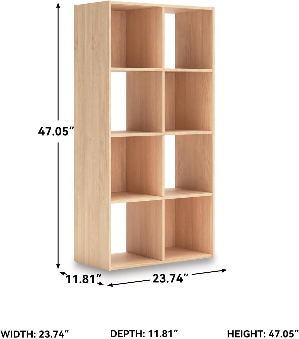 Signature Design by Ashley 8 Cube Storage Organizer Bookshelf, Light Brown | Durable engineered wood, Space-saving vertical 8-cubby floor mount, Fits standard 10.5-inch bins, Piperton Series