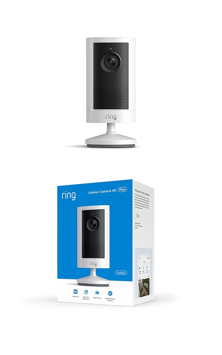 Ring Outdoor Camera 4K Plus (newest gen), Battery, Retinal 4K, easy DIY install, True-colour Night Vision in low light, business or home wireless outdoor security camera, alternative to CCTV