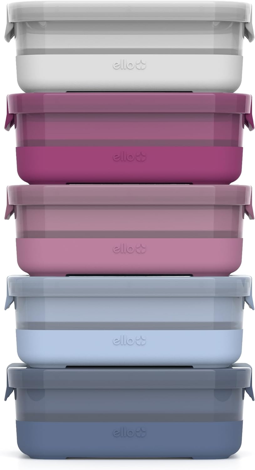 Ello 3.7 Cup Plastic Meal Prep Containers, 10 Pc, 5 Pack, Elderberry