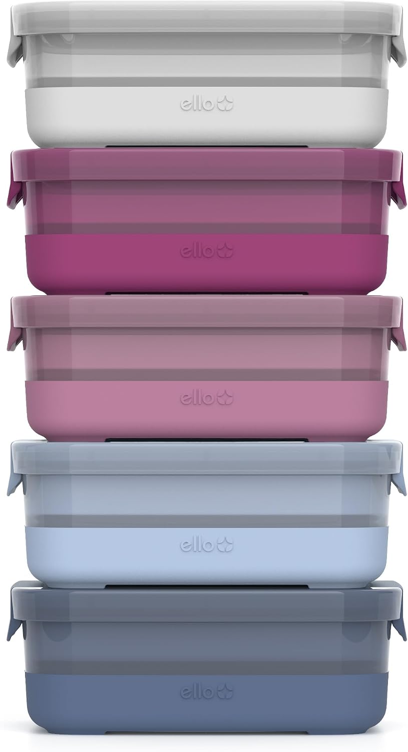 Ello 3.7 Cup Plastic Meal Prep Containers, 10 Pc, 5 Pack, Elderberry