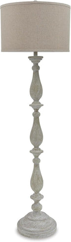 Signature Design by Ashley Bernadate Floor Lamp for Living Room, Whitewash | Fabric drum shade, 130-in power cord, 3-way switch, Cast resin construction, 14 lbs, 61-in height
