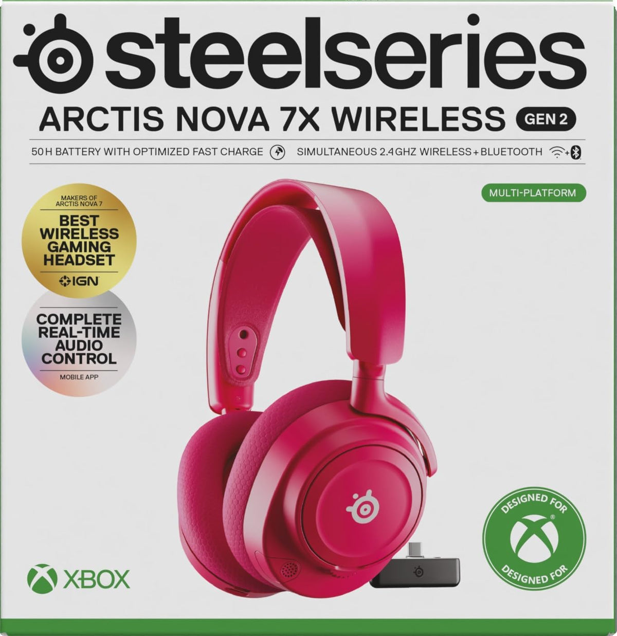 SteelSeries Arctis Nova 7X Wireless Gen 2 - Xbox Headset - Gaming Headset - Mobile App Control - 50+ HR with Fast Charge - Compatible with Xbox PC, Switch & More - Mixable 2.4GHz/Bluetooth - Magenta