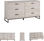 Signature Design by Ashley 6 Drawer Dresser for Bedroom, Light Natural Oak | Textured-grain engineered wood, 6 smooth-glide vinyl-wrapped drawers, Dark pewter pulls, Socalle Series