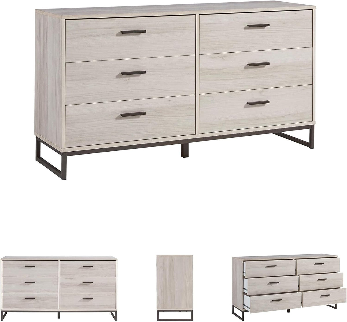 Signature Design by Ashley 6 Drawer Dresser for Bedroom, Light Natural Oak | Textured-grain engineered wood, 6 smooth-glide vinyl-wrapped drawers, Dark pewter pulls, Socalle Series