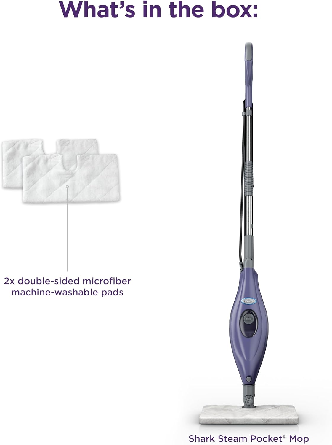 Shark Steam Pocket Mop with 2 Washable Double-sided Pads, Purple, S3501