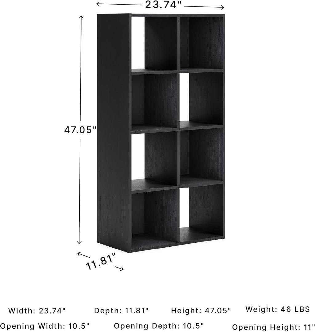 Signature Design by Ashley 8 Cube Storage Organizer, Black Bookcase | Engineered wood and decorative laminate, Dual-position vertical or horizontal setup, Fits 10.5-inch bins, Langdrew Series