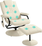 HOMCOM Swivel Recliner Chair and Footstool, Massage Recliner, Cream White