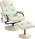HOMCOM Swivel Recliner Chair and Footstool, Massage Recliner, Cream White