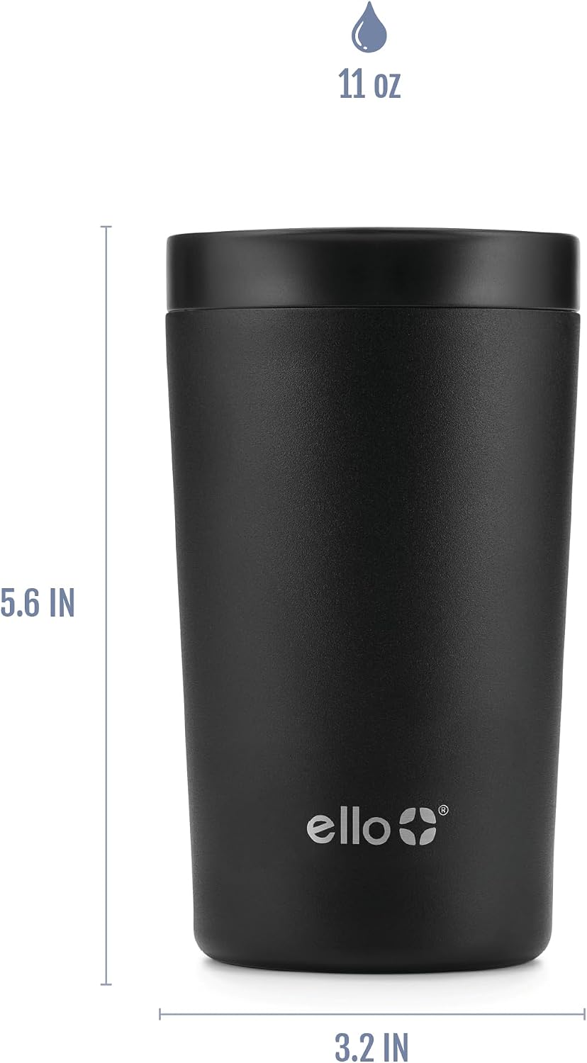 Ello Jones 11oz Insulated Stainless Steel Leakproof Travel Mug, Black