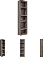 Signature Design by Ashley Wynnlow Tall Pier Bookcase, 72 Inch, Gray | Rustic gray engineered wood, 4 tiered shelves (3 adjustable) for tight spaces, Space-saving 17-inch wide pier design