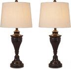 Signature Design by Ashley Table Lamp Set of 2, Dark Bronze | Fabric hardback shade, 28.5 inches tall, Traditional double pillar base, 3-way switch, Living room use, Darlita Series