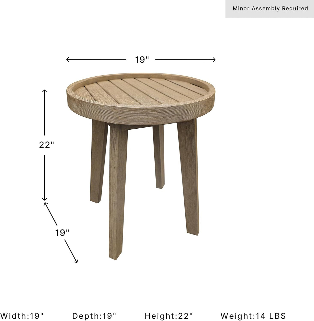 Signature Design by Ashley Coastal Reef Round Outdoor End Table, Beige | Weather-resistant eucalyptus wood, Slatted tabletop for quick water drainage, 19-inch round accent table