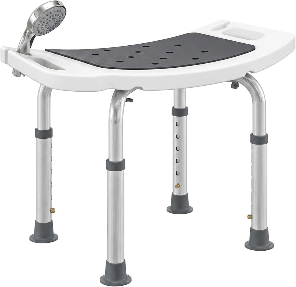HOMCOM Shower Chair Height-Adjustable Bath Stool for Elderly Grey
