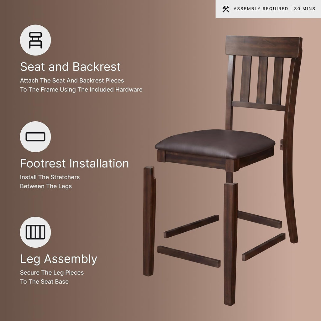 Signature Design by Ashley Haddigan Counter Height Bar Stool, Set of 2 | Easy-clean faux leather cushioned seat, Casual farmhouse wood slat back design, 25.6-inch seat height for kitchen islands