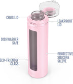 Ello Syndicate 20oz Glass Water Bottle with Flip Lid and Sleeve, Cashmere