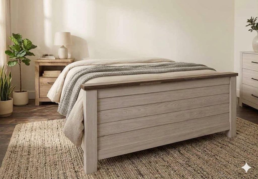 Signature Design by Ashley Willowton Queen Panel Bed Frame, Whitewash | Charming coastal shabby-chic aesthetic, Durable engineered wood construction, Complete headboard footboard and rails