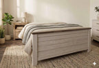 Signature Design by Ashley Willowton Queen Panel Bed Frame, Whitewash | Charming coastal shabby-chic aesthetic, Durable engineered wood construction, Complete headboard footboard and rails